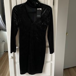 Bardot Black Velvet Open Collared V-Neck Womens Dress